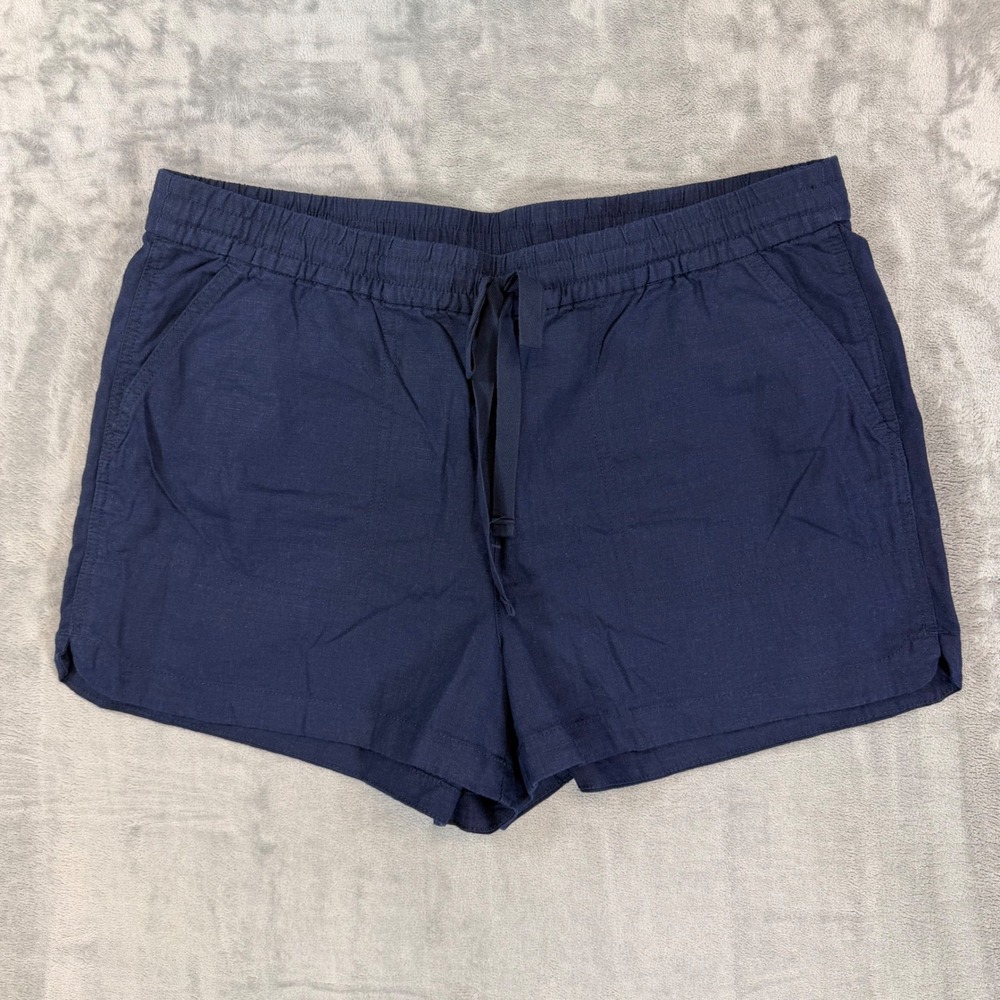 New J.Crew Seaside Shorts Women's Size L Large Navy Blue Linen Blend Drawstring